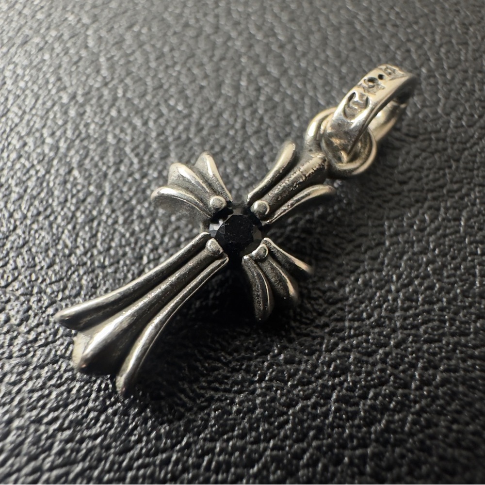 Chrome Hearts Baby Fat Silver Cross Black Single Pave Pendant 1.4g